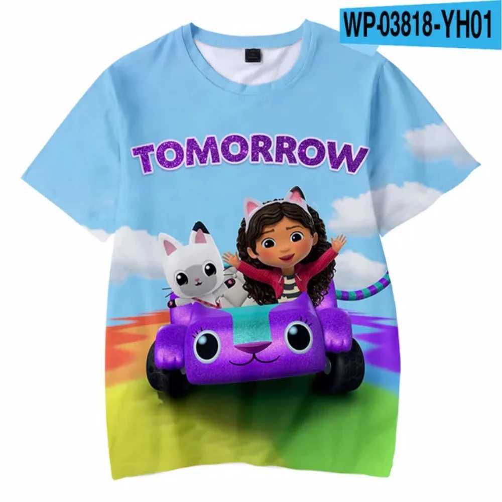 T-shirts T-shirt de dessin animé Gabby Dollhouse 3D Vêtements de rue imprimés pour garçons et filles mignons T-shirt surdimensionné de la mode décontractée pour enfants TOPL2404