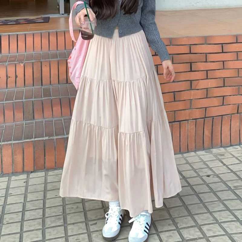 Gonne Rimocy Summer Chic Pink Long Skin Womans Wear 2024 Serie Full Serie A-Line Skin Womens Wear Korean White Midi Skin Girll2429