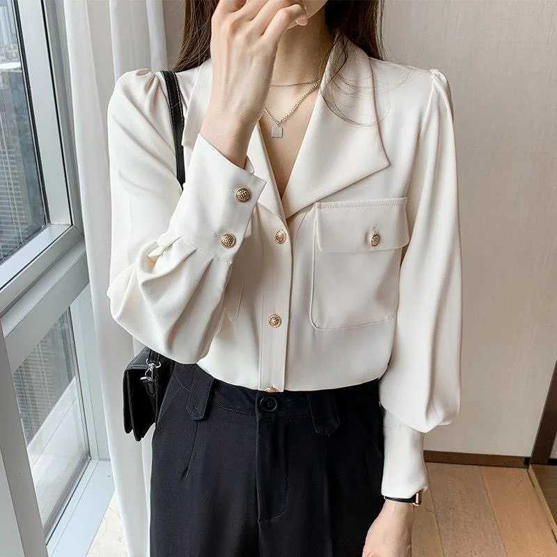 Women's Blouses Shirts Women Spring Autumn Style Blouses Shirts Lady Casual Turn-down Collar Long Slve Blusas Tops WY1039 Y240426