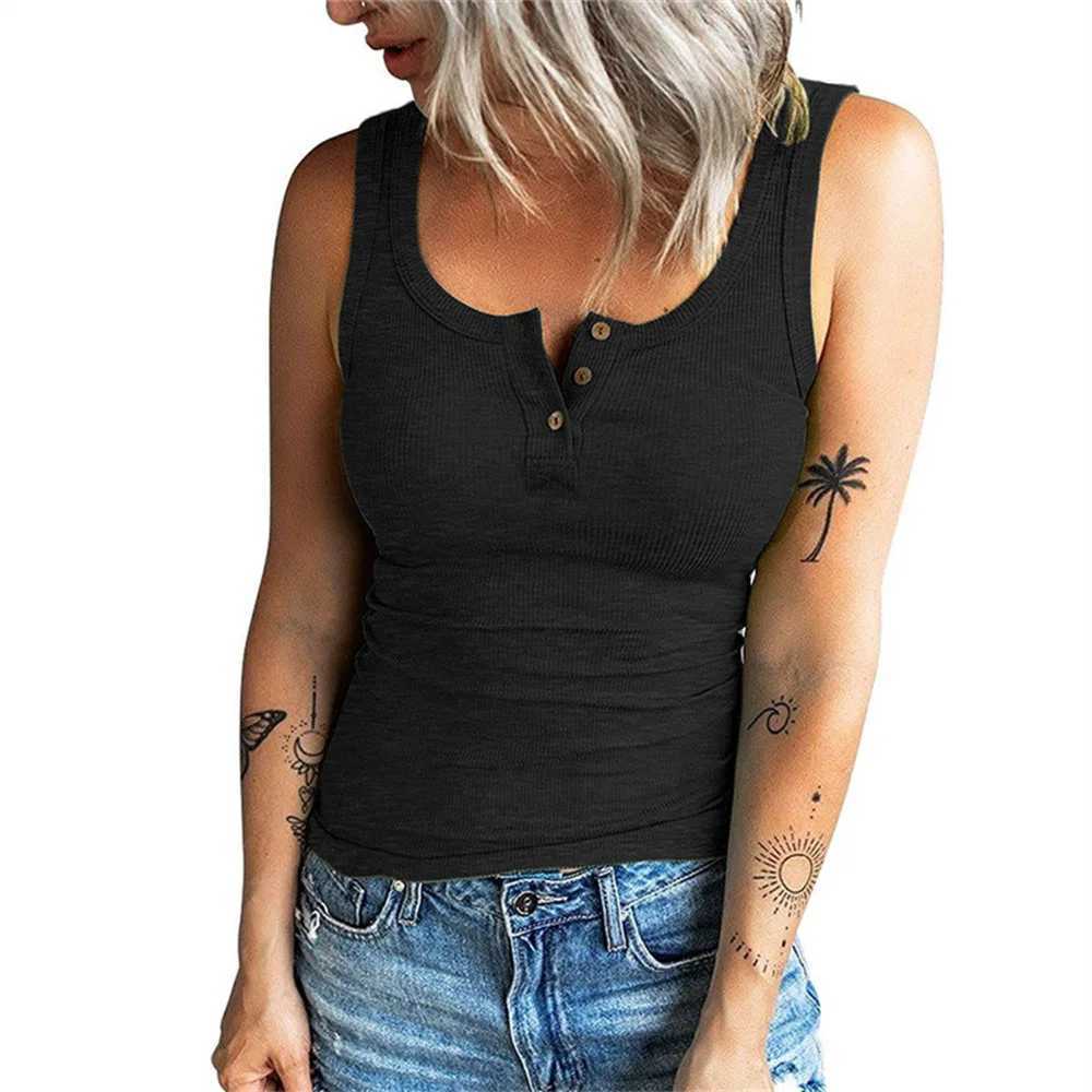 Damestanks Camis geribbeld gebreide tanktop 2022 zomer dames sexy knop o nek mouwloze Italiaanse spaghetti schoudertank top dames casual blauwe strakke borsttank t