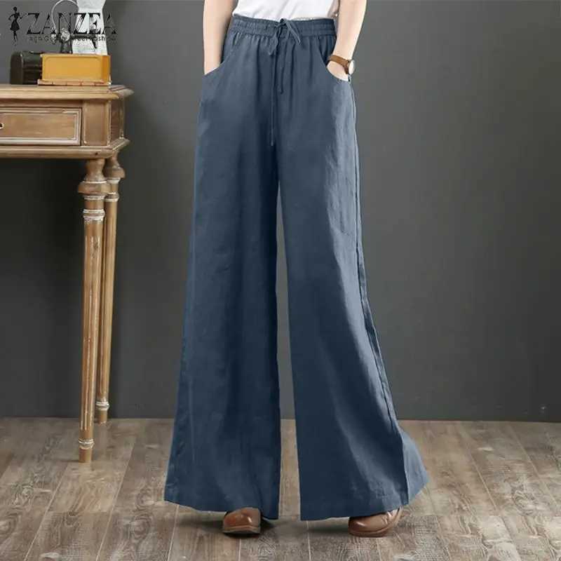 Spodnie damskie Capris swobodne szerokopasmowe spodnie dla kobiet jesienne spodnie Zanzea 2023 Vintage High Waisted Pants Palazzo Womens Solid Turn OversizeS Y240429