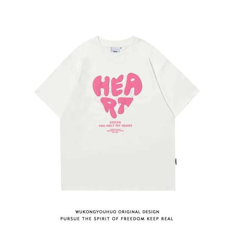 Herr t-shirts hjärta sportig t-shirt harajuku män t-shirt lös överdimensionerad kort slam skjorta bomull casual t y2k kläder hip hop strt tops y240429