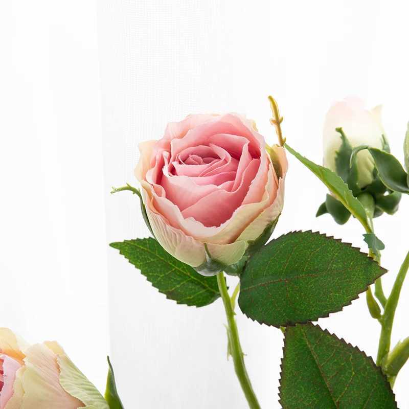 Fleurs séchées blanches fleur artificielle Silk longue branche rose rose fausses plantes bouquet de mariage à la maison décoration de Noël décoration feuilles de couronne accessoire