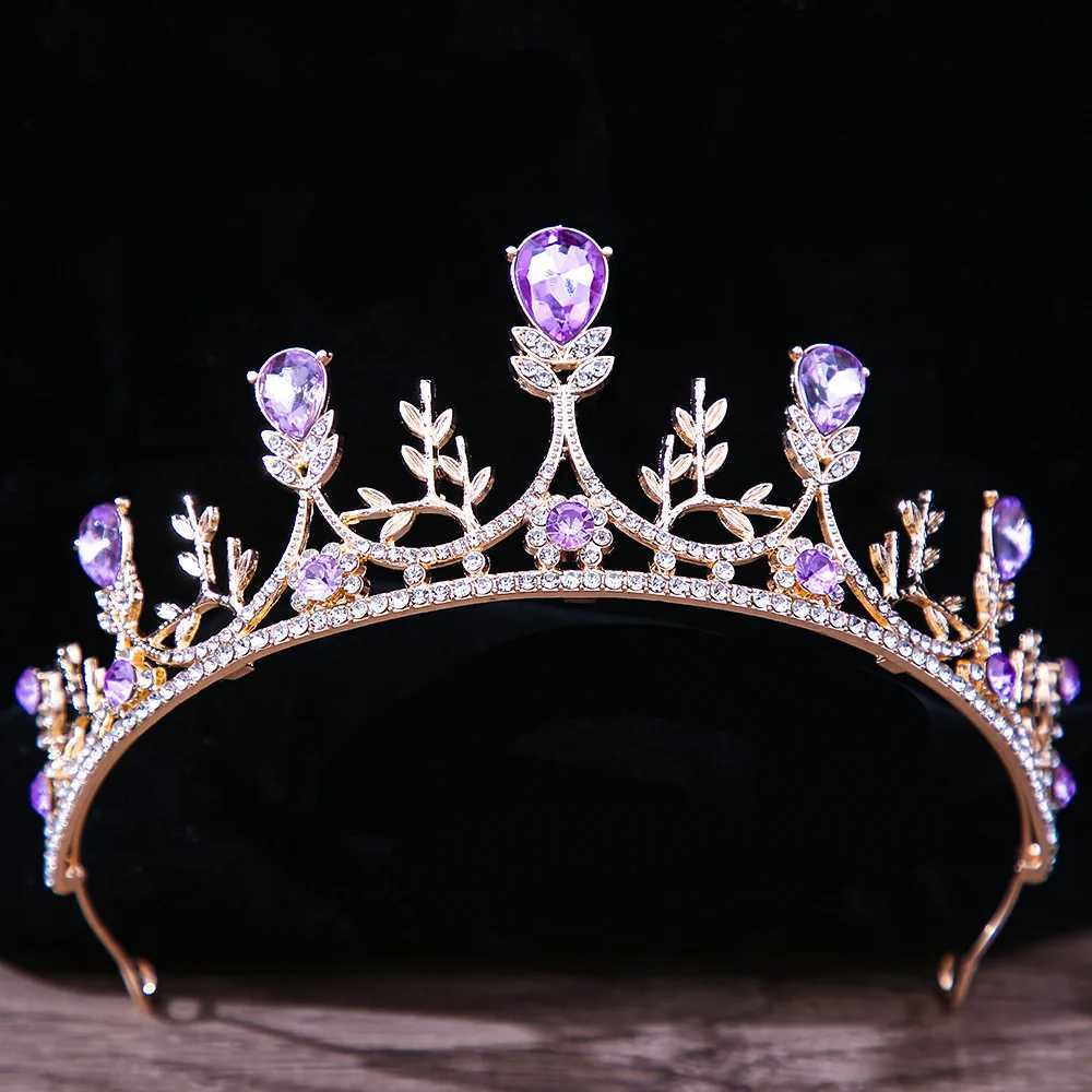 Тиарас барокко принцесса королева свадебная корона фиолетовая хрустальная тиара для женщин свадебные винтажные корона при волосы аксессуары украшения ювелирные изделия