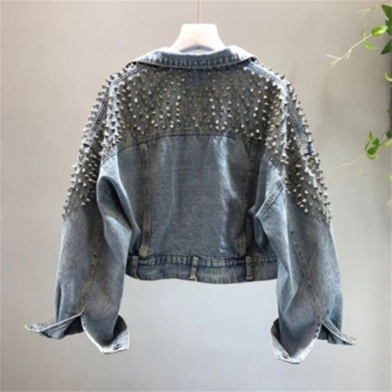 Vestes de manteaux de femmes Veswes extérieures avec rivet denim jean tops européen automne nouveau femme clou clail jeans lavage veste fille girl fashion