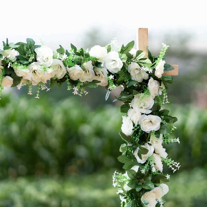 ドライフラワーdocidaci 白い人工偽のバラ吊り2.2mブドウの植物は家庭用花輪の花の結婚式のパーティーの装飾を去ります