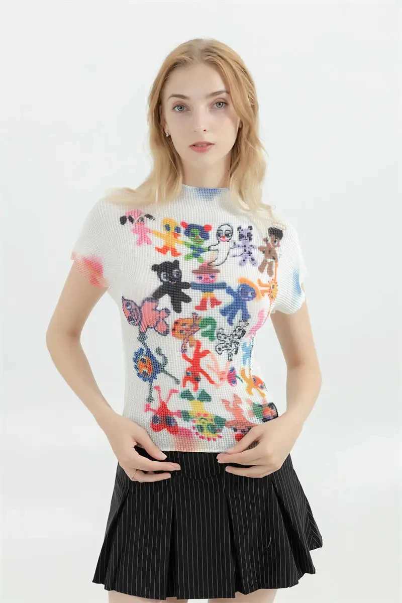 Frauen T-Shirt Womens T-Shirt Y2K 2024 Neues Grafikdruck Sommer kurzärmelig Top Retro Street Kleidung Damen Fashion T-Shirt Topl2404