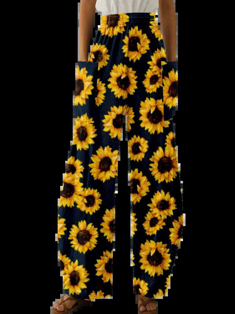 Pantalon féminin Capris Spring Sunflower Pantalage Pantalon Summer Casual Tableau Femmes Bloors HARAJUKU Y2K Pantalon Oversize Pantals Pantes Pantnes Y240429