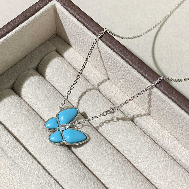 Van Cl AP Classic Fanjia V Gold Blue Butterfly Necklace White Fritillaria High Edition Edition Versatile ed elegante Elegance Light Luxury Collar Chain FEMM FBQO