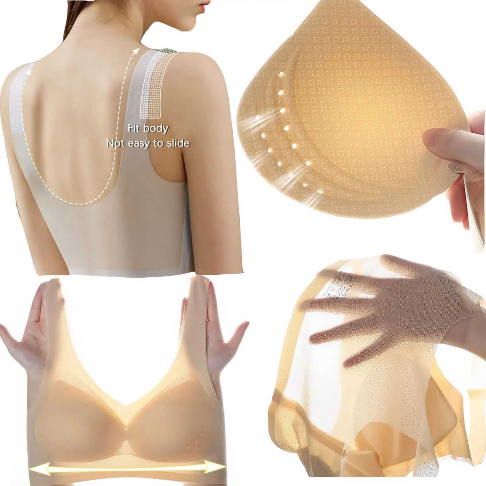 Bras Seamless Ice Silk Ultra Thin Bra for Womens Wireless Beautiful Back Vest Bra with Padded Sling Invisible Bra Built in 2024 Y240426