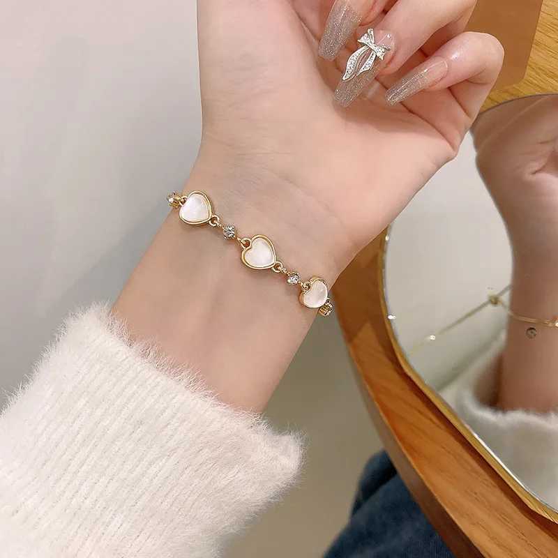 Kette Korean süßes Herz Opal 18K Gold plattiert Edelstahl Tenniskette Armbänder für Frauen Neue Modeklassiker Schmuckgeschenke