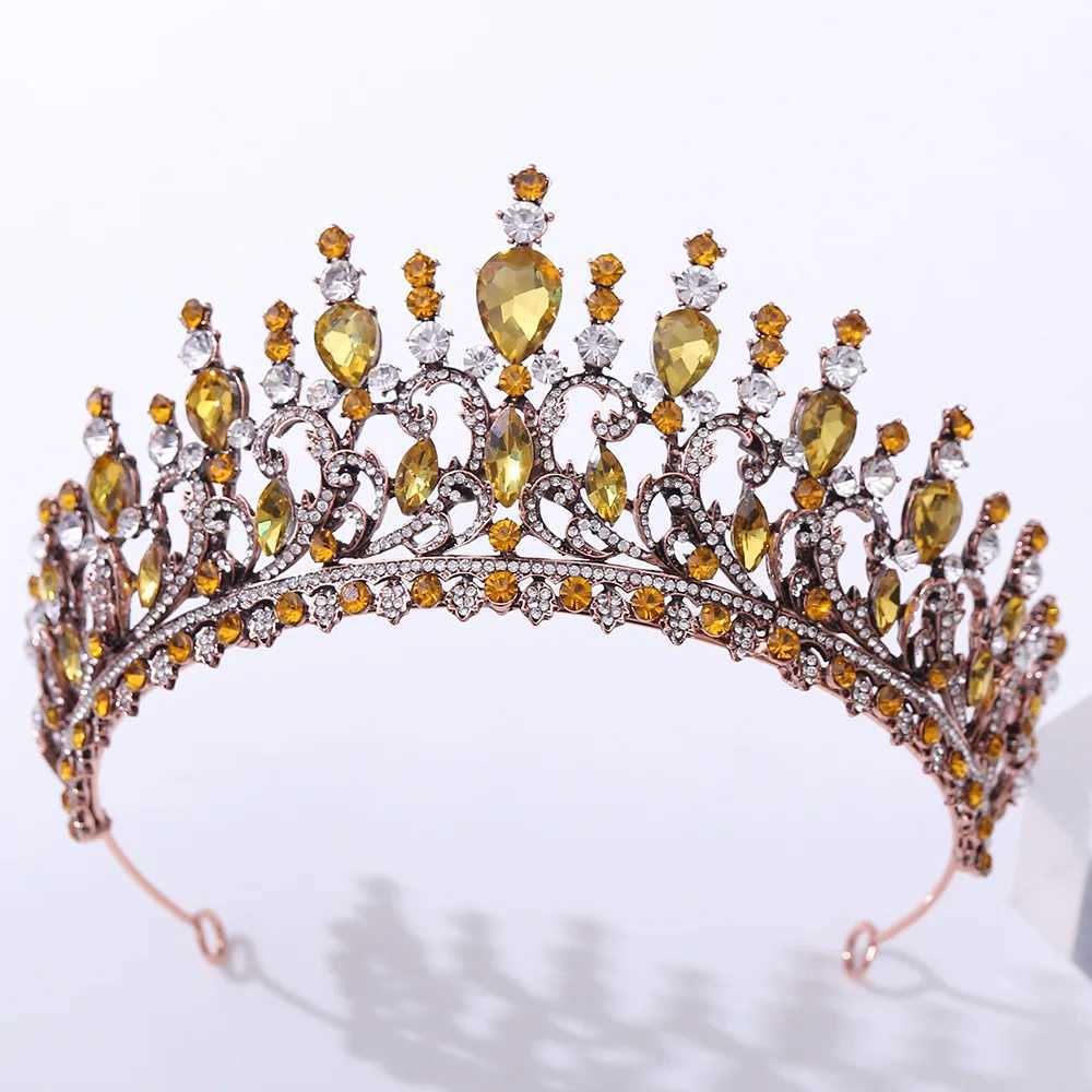 Tiaras barokke vintage kristallen bladeren tiara kroon voor vrouwen feest bruids prinses koningin blauwe strass kroon haarjurk sieraden