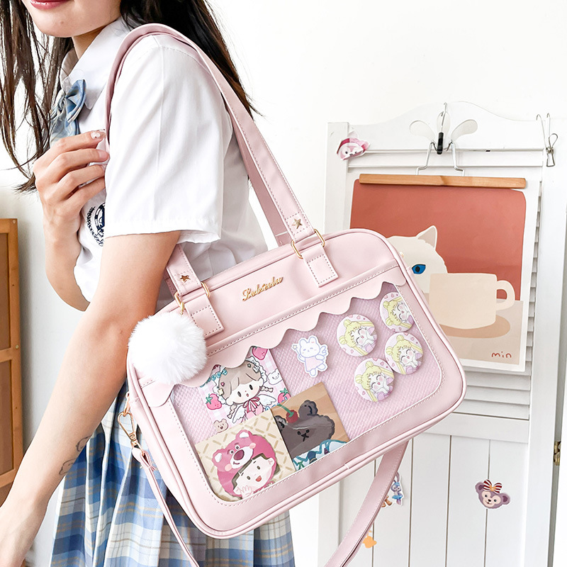 Детская сумка корейская версия боли мешка японского прозрачного бара Pu Soft Girl Студент Студент Плечь для квадратной сумки аниме -мессенджер сумка
