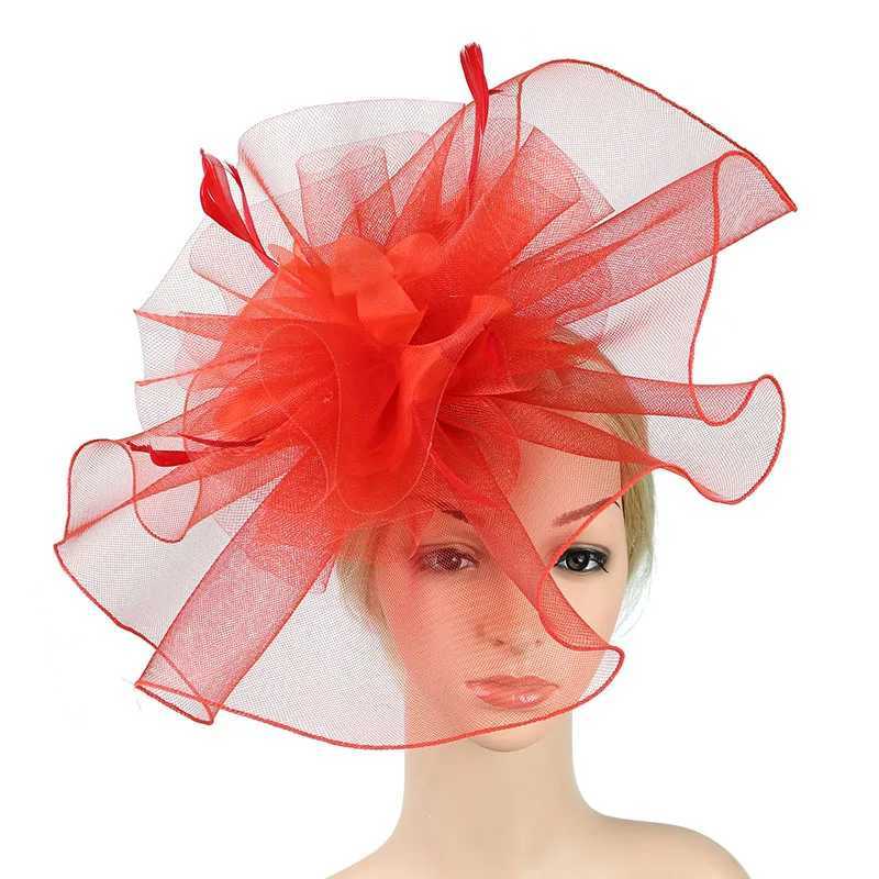 Breite Krempelnhüte Eimerhüte Hochqualität Frauen Mesh Feather Fascinator Hats Ladies Kenucky Derby Hochzeit Cocktail Party Hüte elegantes Stirnband Haarband Y240426