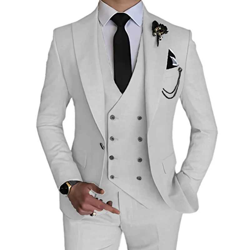 Herrenanzüge Blazer 2023 Mode neue Männer Leisure Boutique Business Solid Color Hochzeitsanzug Copfhose Weste Set Kleid Blazers Jacke Hose T240428