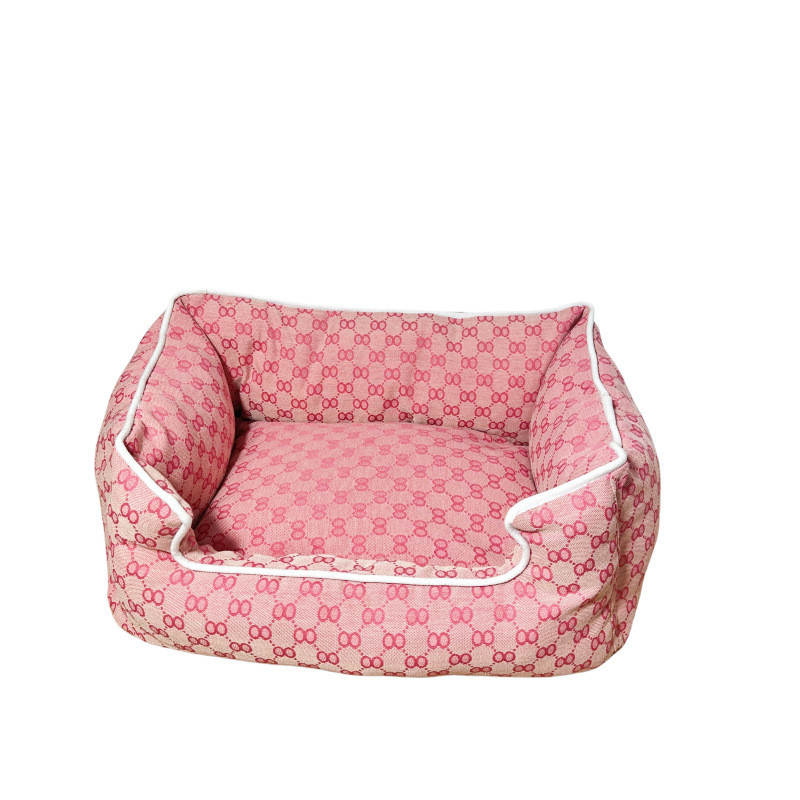 Moda brązowe geometryczne budy piesowe ciepłe designerskie podkładka hodowla druk skórzane szlachta pies łóżko dla małych średnich psów sznauce