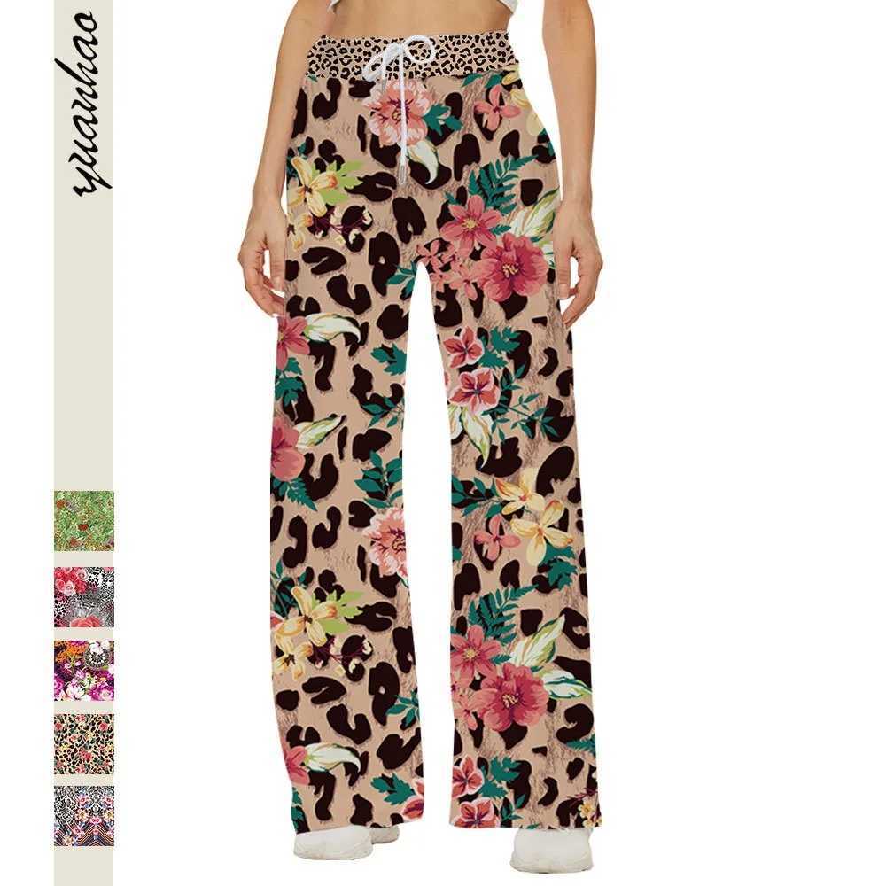 Damesbroek capris zomer nieuwe bloemen luipaard printbroek y2k vrouwen losse veter broek Strtwear oversized broek retro mode pantn y240429