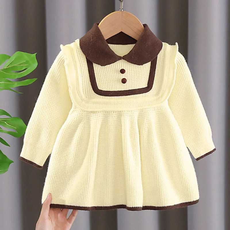 Vestidos de menina Novo inverno de inverno meninas de malha vestido de suéter Princesa