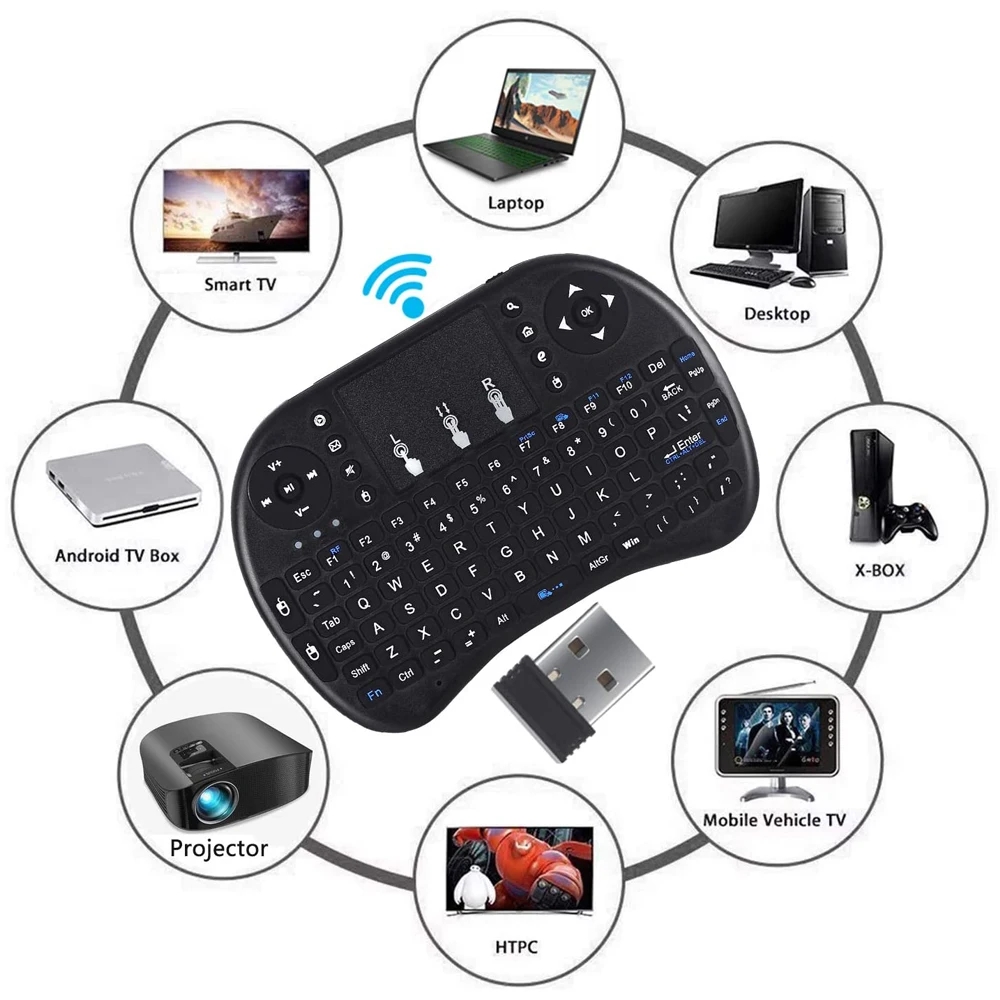 2.4G trådlöst minitangentbord med pekplatta för PC -bärbar dator i8 Portable Remote Control för smart TV Android TV Box Raspberry Pi