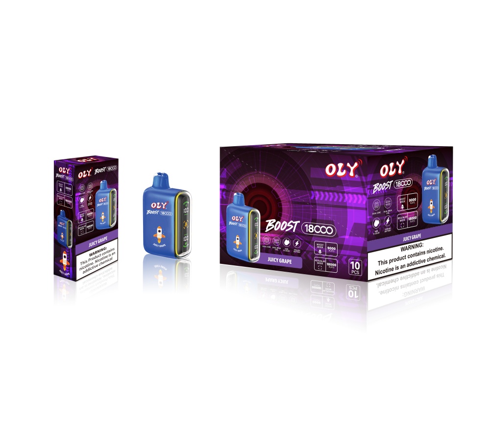 100% äkta Oly Boost Puff 18000 Disponible Vape Pen Crystal Digital Dual Mesh Coil Puff 18k 16 ml Förfylld POD 550 mAh Justerbar luftflöde E Cigarett vs Elf Bar 15K 12K 12K