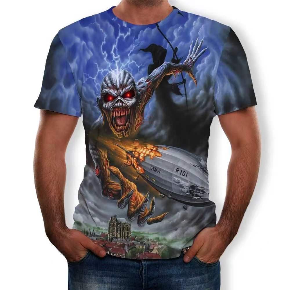 Summer Men's Fashion T-Shirt Explosion Guitar Band 3D Digital Printing Short Sleeve Factory Direct Sales