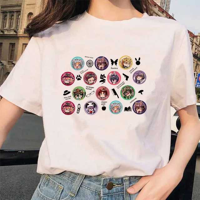 T-Shirts Bungou Streuner Hund Anime humorvoller Druck Harajuku Top Tier Womens T-Shirt Casual Womens Basic O-Neck Kurzarm T-Shirt Girl Straight Boatl2404