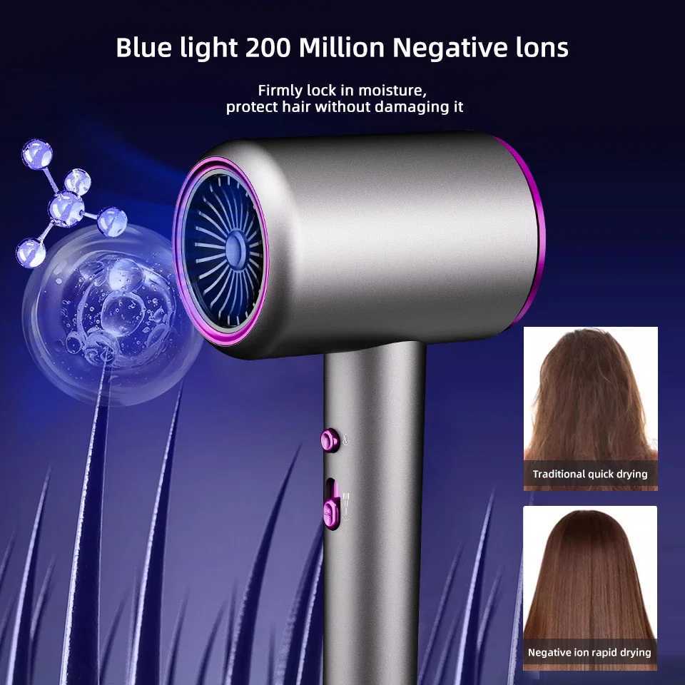 Secadores de cabelo de alta velocidade secador de cabelo profissional de alta potência ferramenta de estilo elétrico on negativo 2000w luz azul q240429