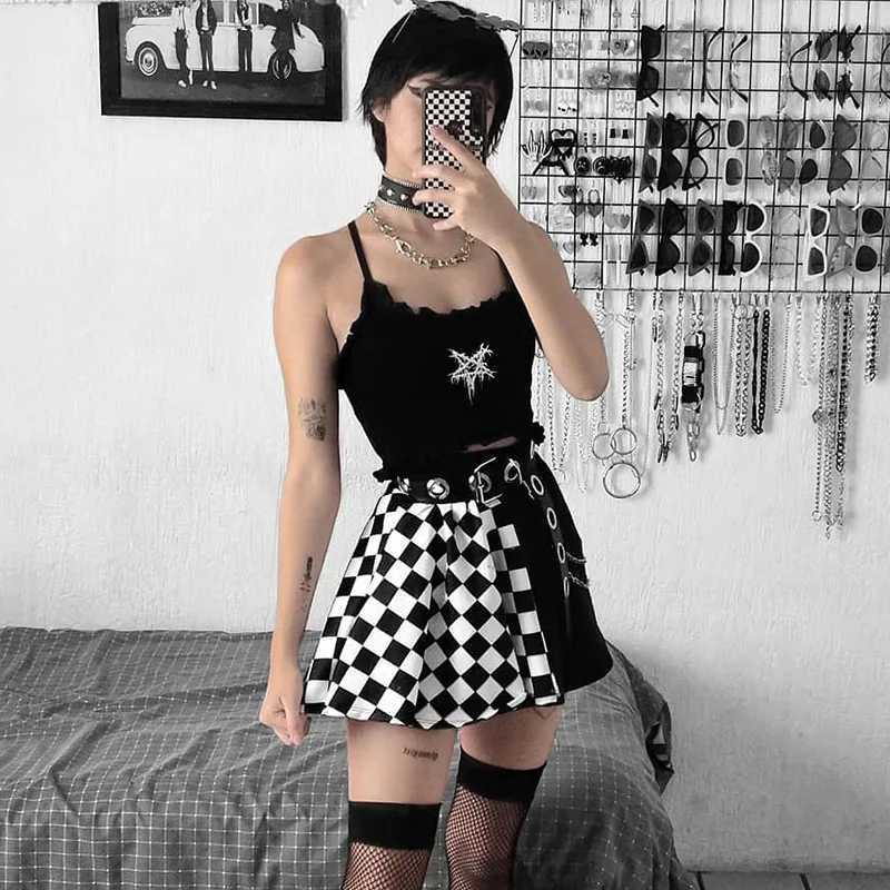 Gonne ficher punk gonna gallia a quadri gothic a line mini harajuku streetwear sexy plaid patchwork gonna e girl grunge y2k club wearl2429