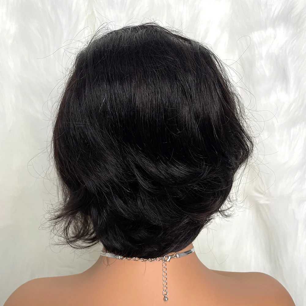 Synthetic Wigs 13X4 Human Hair Lace Front Wig Natural Color Adhesive Free Cheap Sales Cleaning Pixie Cut Q240427