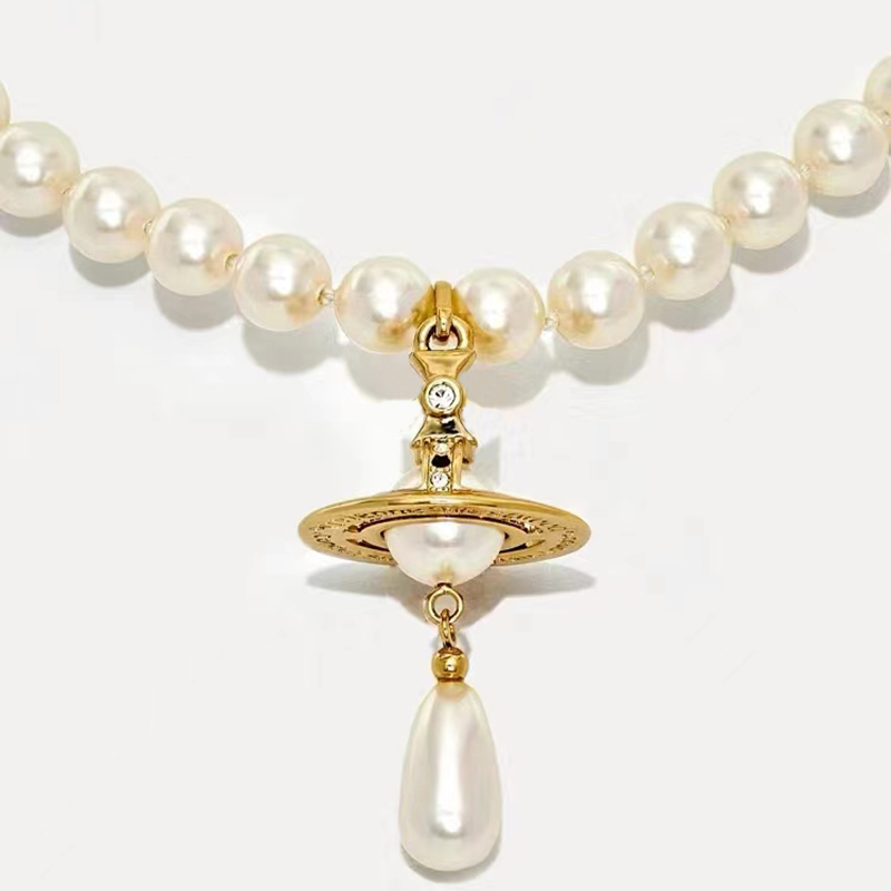 Water Drop 3D Saturn niche design palace water drop pearl necklace retro style popular style with the same trend