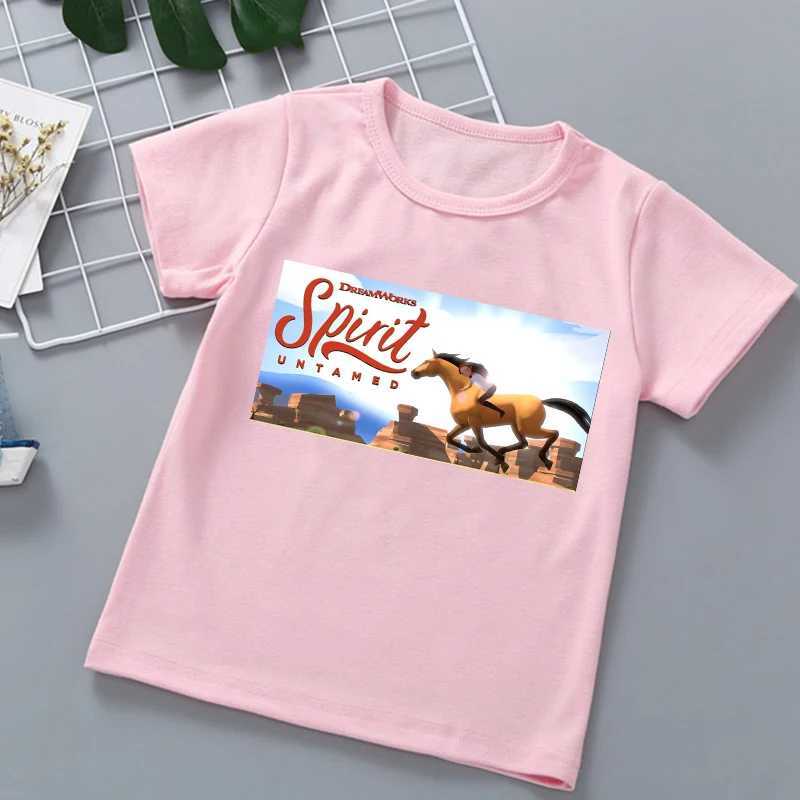 T-Shirts 2024 Hot Spirit Mustang T-Shirt Girl T-Shirt Anime Kleidung Cartoon Childrens Kleidung lustige Kinderkleidung Kleidung Pink Hemd T-Shirt Topl2404