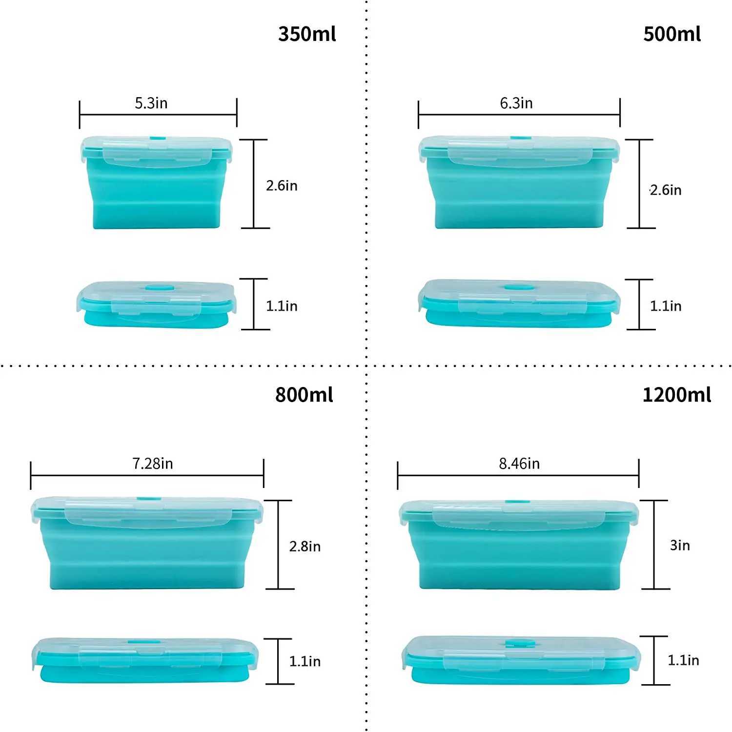 Bento Boîtes 4 Conteneurs de rangement alimentaire pliables en silicone avec boîte à lunch au couvercle et sans bisphénol A adapté aux salles de cuisine Q240427