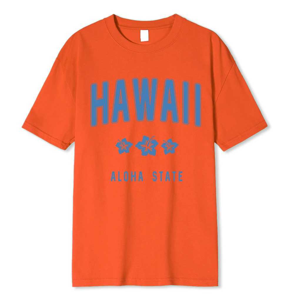 T-shirts masculins hawaii ha lettre d'État imprime les hommes femmes coton coton doux court lâche hip hop t de vêtements t-shirt h240429