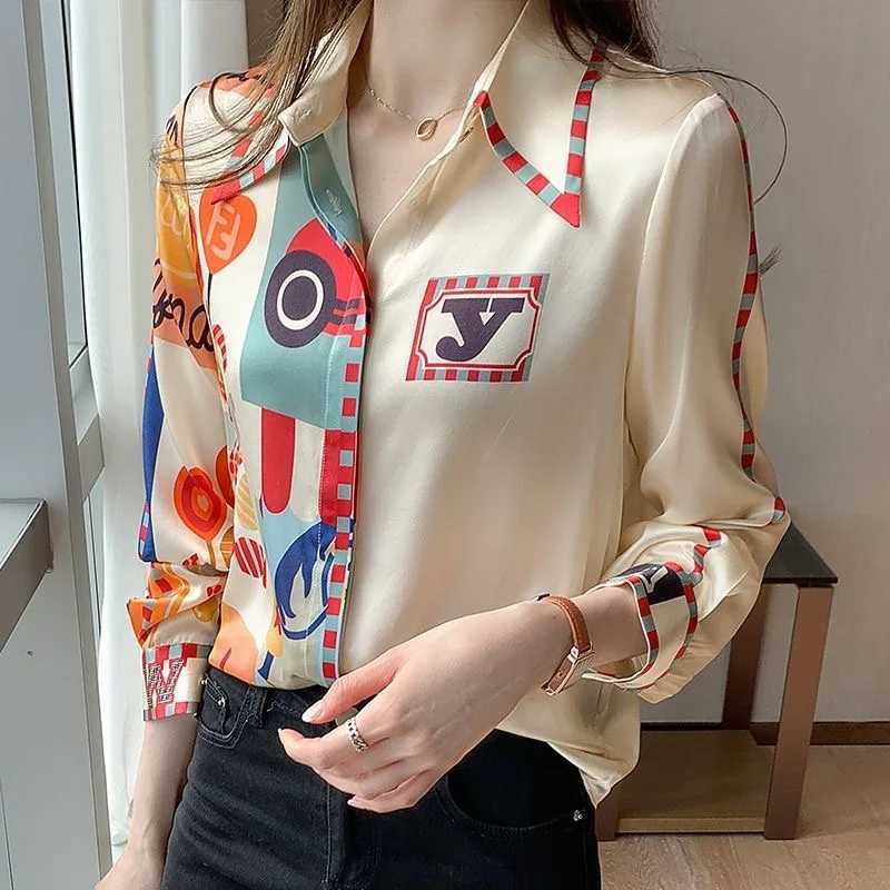 Women's Blouses Shirts Women Spring Autumn Style Blouses Shirts Lady Casual Long Slve Turn-down Collar Printed Blusas Tops WY1033 Y240426