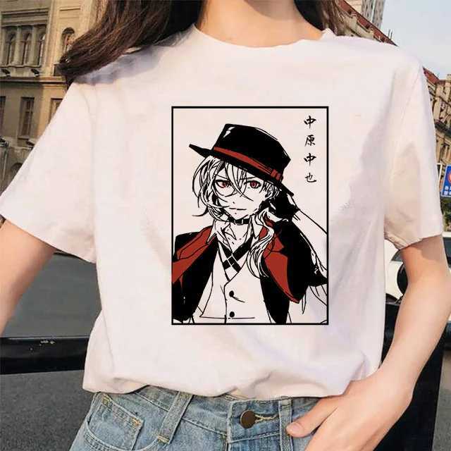 T-Shirts Bungou Streuner Hund Anime humorvoller Druck Harajuku Top Tier Womens T-Shirt Casual Womens Basic O-Neck Kurzarm T-Shirt Girl Straight Boatl2404