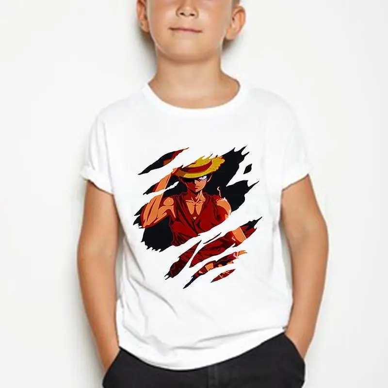 T-shirts Zomerjongens/meisjes Casual cavai cartoon katoen Japans anime één stuk kinderen korte mouwen t-shirtl2404