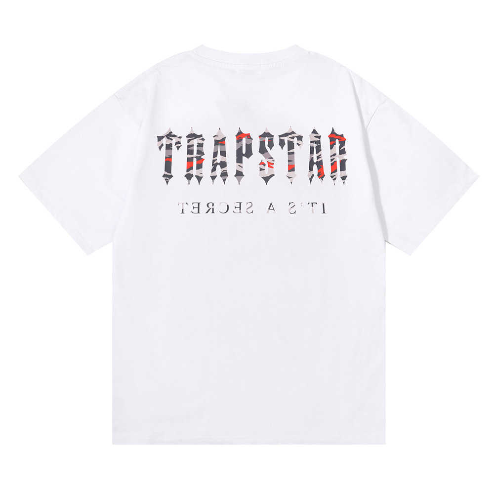 Kleine und trendige Trapstar London Red Camouflage Brief Print Hochqualität reines Baumwoll -T -Shirt für Männer und Frauen