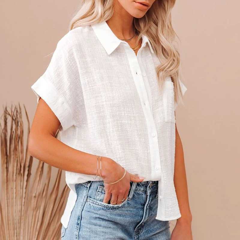 Damenblusen Hemden Damen Baumwolle Hemd Short Slves Casual Tops Elegante Blusen Sommerhemden für Frauen 21929 Y240426