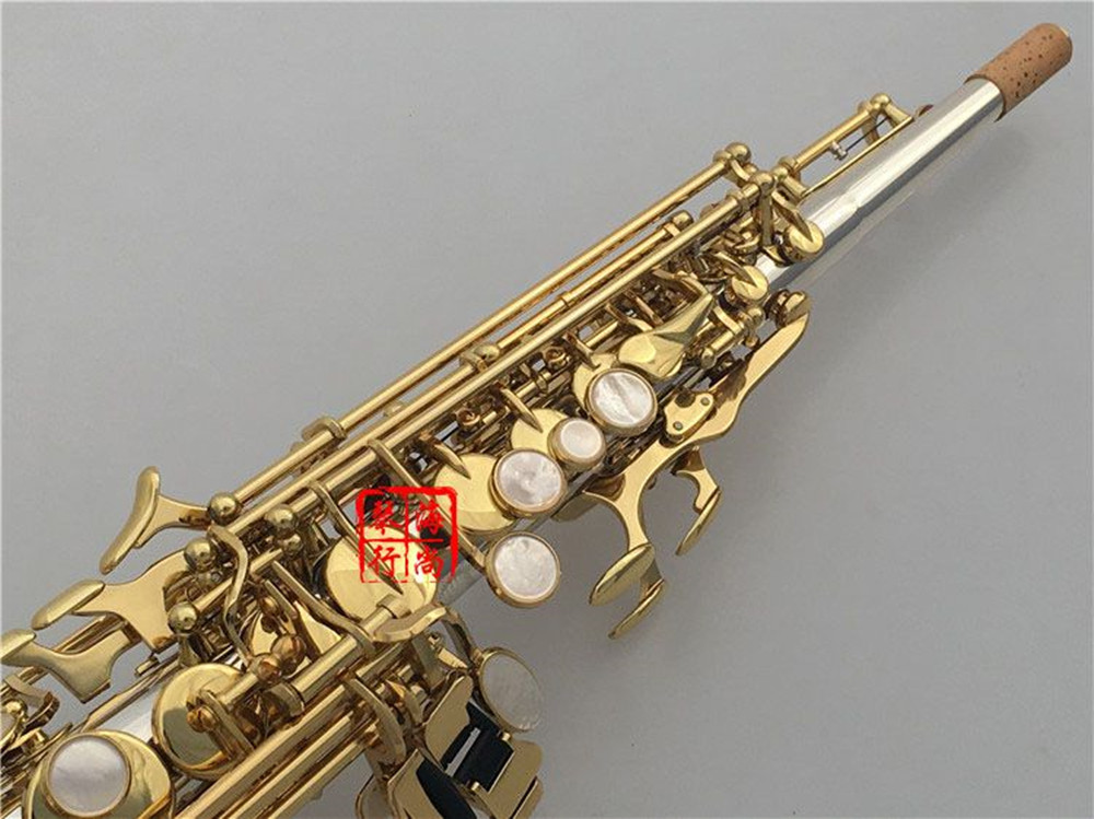 Najlepsze nowe S-9930 B Flat Soprano Silne srebrne i złoty klucz prosty saksofon instrumenty muzyczne Profesjonalne