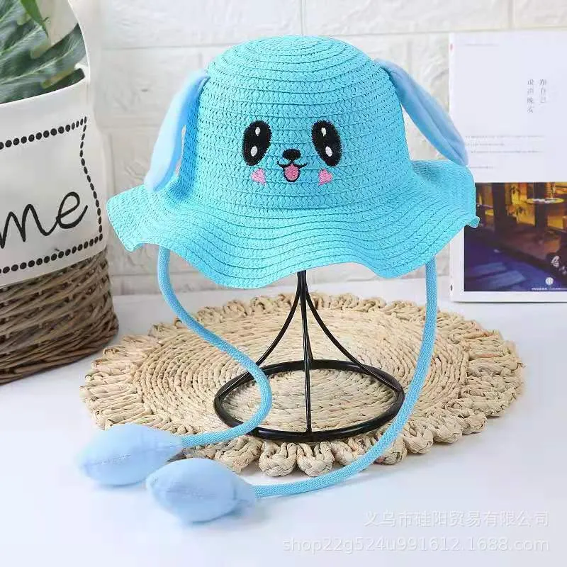 Summer Kids Baby Bunny Hat with Moving Ears Rabbit Hat Jumping Ear Funny Cute Bucket Cap Wide Brim Wave Sun Hat Boy Girls