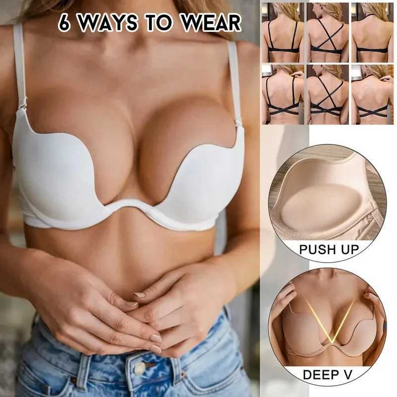 Bras Sexy Womens Underwear Backless Bra Underwear DP V Low Cut Upward Push Bra Womens Brewable Balette Low Back Invisible Y240426