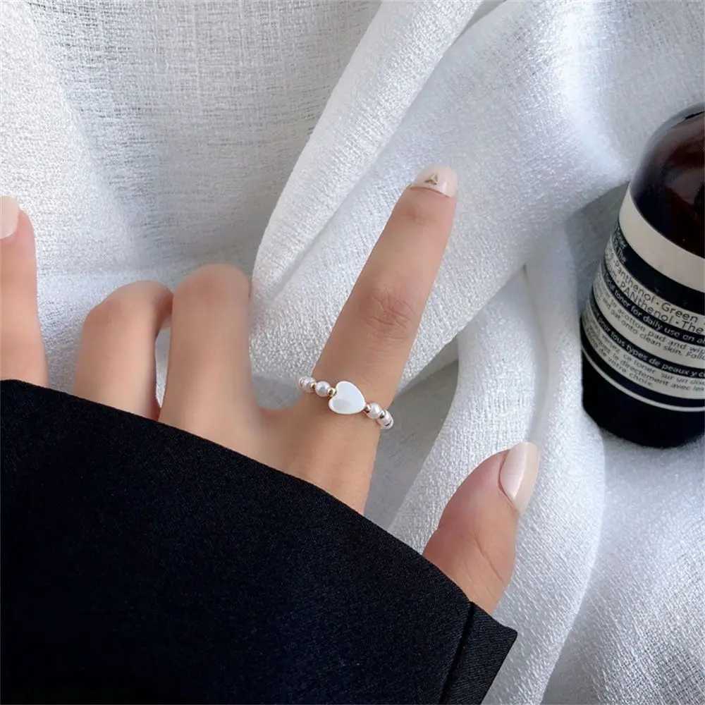 Bröllopsringar hjärtform justerbar imitation pärla ring eleganta mjukt smycken elastisk fingerring bröllop gåva