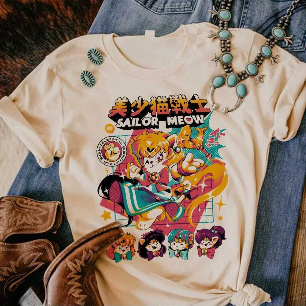 T-shirty Księżyc z lat 80. Kot Tshirt damskie anime harajuku komiks komiks damski komiks grafika japońska odzież 2404