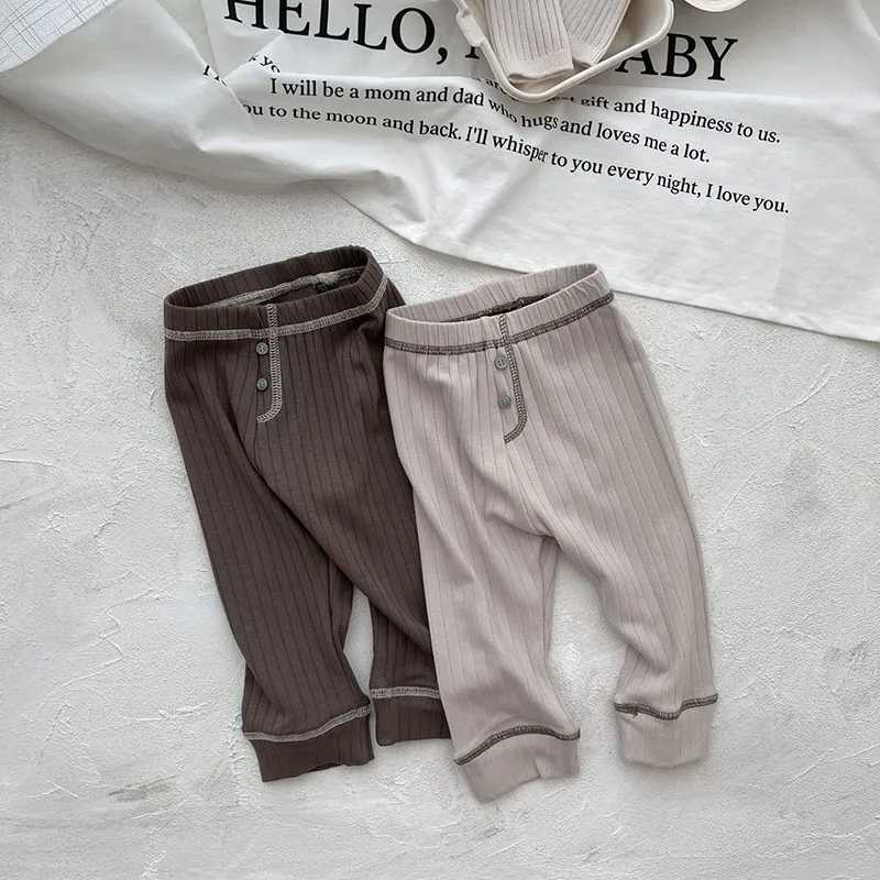 Calça calças de bebê calças sólidas infantis de estilo solto meninos leggings h240429