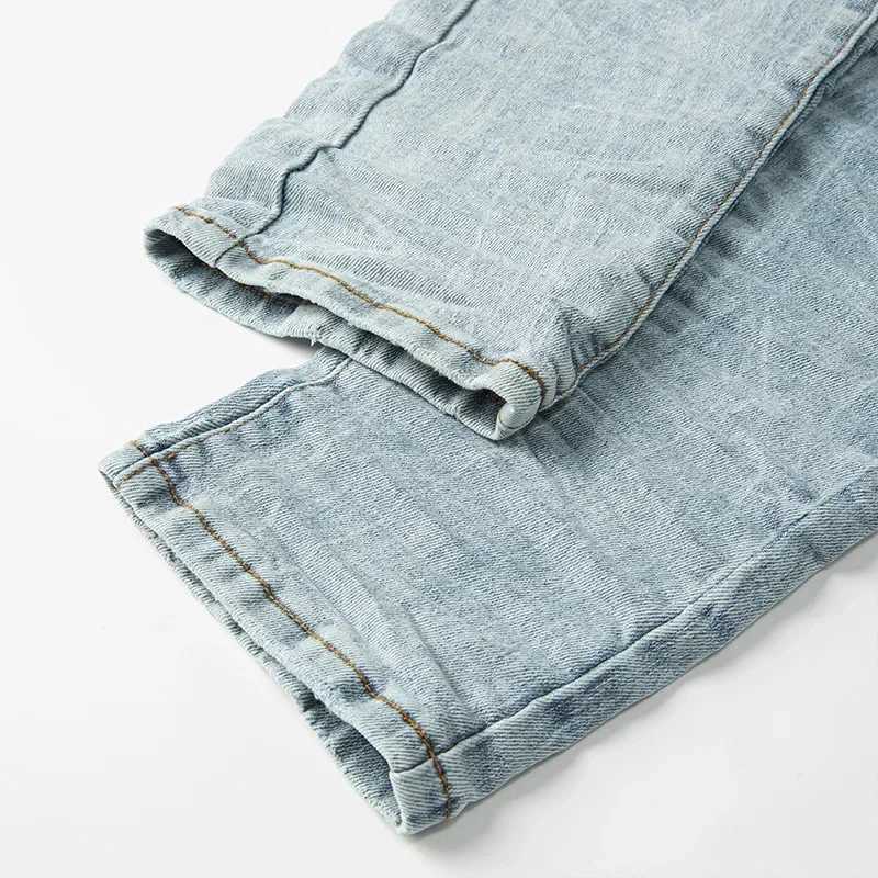 Jeans masculinos de alta qualidade Roca roxa Roca Jeans Trend Hip-Hop Personalidade American Hip-Hop elegante e slim calças j240429