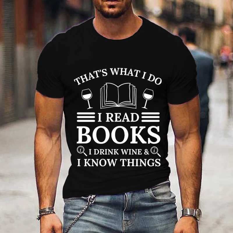 Heren t-shirts heren interessante kleding.Ik heb dit boek gelezen en ik drink wijn.Grafische korte mouwen Y2K Mens T-shirt Oversized sportshirt Harajuku Fashion T-shirtl2404