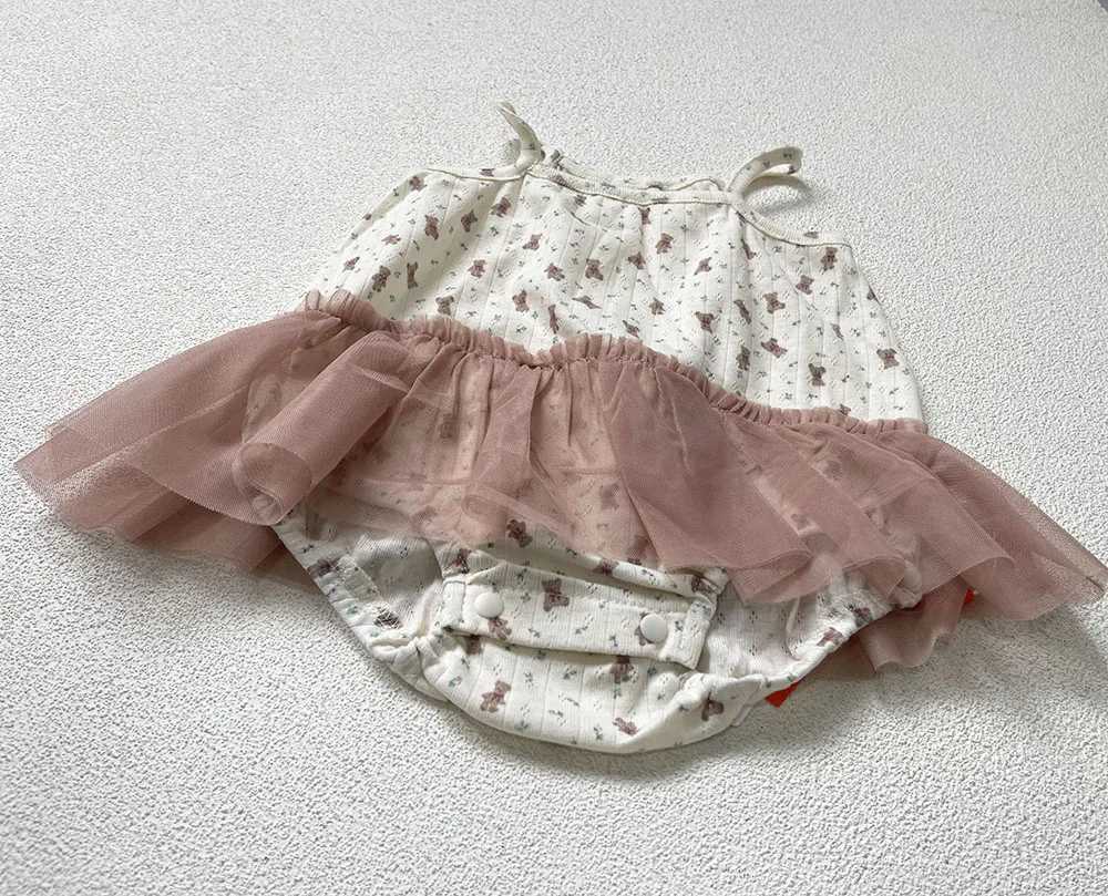 Rompers 2024 Baby Girls Summer Clothes Tulle Skirt One Piece Bear Print Camisole H240509