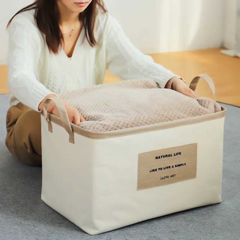 Storage Baskets Canvas Foldable Laundry Basket Clothes Toys Sundries Waterproof Storage Basket Bedroom Wardrobe Storage Organizer with Handle