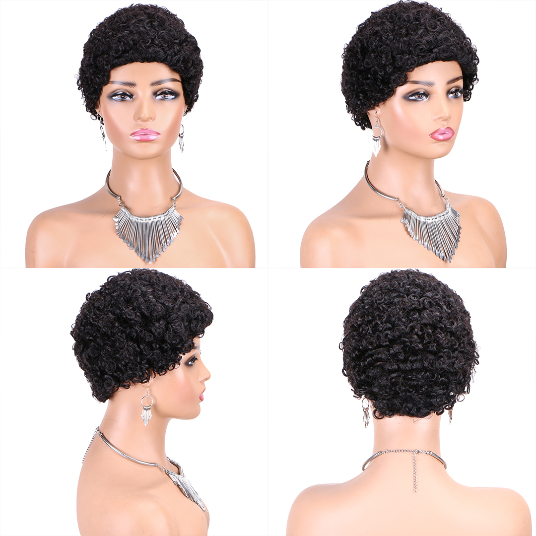 Pixie Cut Wigs for Black Women Short Afro Curly Human Hair Wigs for African American Brazilian Virgin Hair Afro Wigs Glueless Full Machine Made Wigs