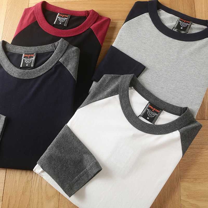 T-shirt maschile estate Nuovo retrò Raglan Raglan Sluote da lungometraggio Mano Mens Fashion Mens Simple 100%Cotton Lavato Sport Casual Sport H240429